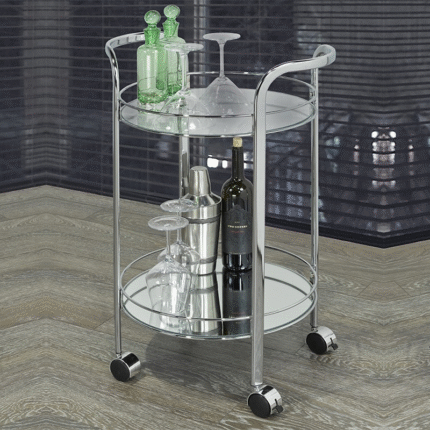 2 Tier Bar Cart in Chrome and Glass