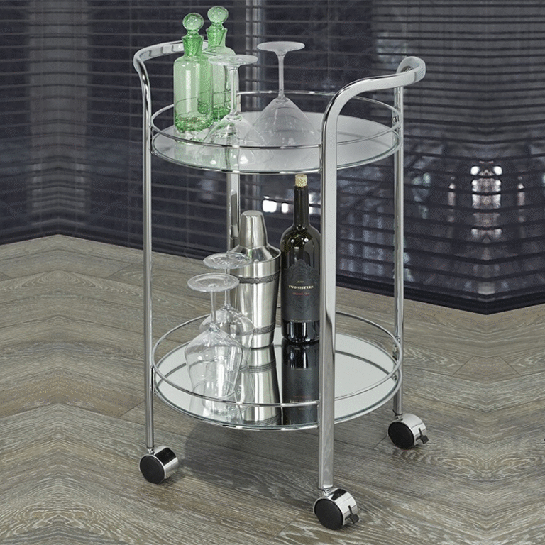 2 Tier Bar Cart in Chrome and Glass