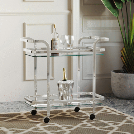 2 Tier Chrome Metal Trolley with an Edgy Twist