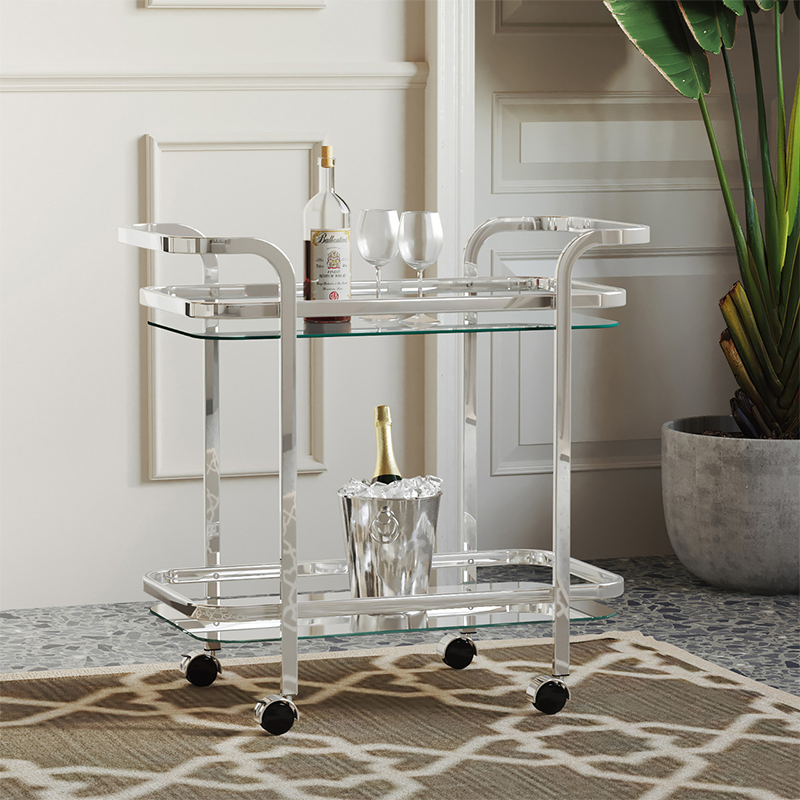 2 Tier Chrome Metal Trolley with an Edgy Twist