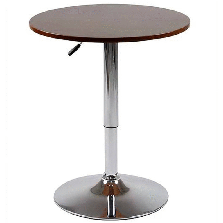 Adjustable Hydraulic Round Kitchen/Cocktail/Pub/Bar Table with Wood Top 360° Swivel Wide Chrome Base