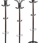Coat Rack With Three Level Storage Real Black Marble Base Espresso Pole