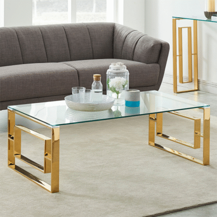 Coffee Table in Polished Gold and Glass