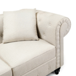 Designer Linen Rolled Arms Chesterfield Sofa (Beige)