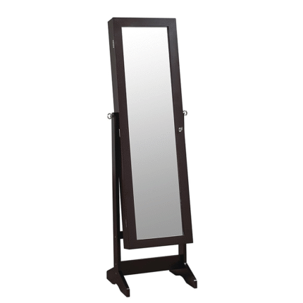 Floor Standing Cabinet Jewelry Armoire with Mirror (BROWN)