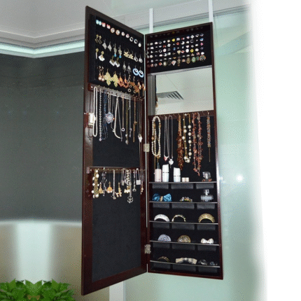 Floor Standing Cabinet Jewelry Armoire with Mirror (BROWN)