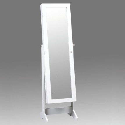 Floor Standing Cabinet Jewelry Armoire with Mirror (WHITE)