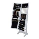 Floor Standing Cabinet Jewelry Armoire with Mirror (WHITE)
