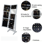 Floor Standing Cabinet Jewelry Armoire with Mirror (WHITE)