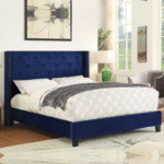 Modern Blue Velvet Queen Size Platform Bed
