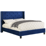 Modern Blue Velvet Queen Size Platform Bed