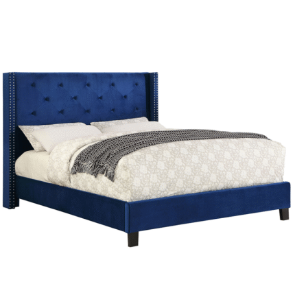 Modern Blue Velvet Queen Size Platform Bed