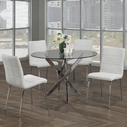 Round Designer Dining Table with Thick Glass and Chrome