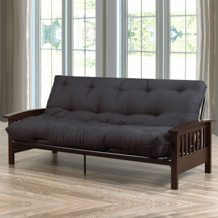 Sofa Bed Futon Espresso Wood and Black Metal Very Strong