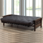 Sofa Bed Futon Espresso Wood and Black Metal Very Strong
