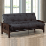 Sofa Bed Futon Espresso Wood and Black Metal Very Strong
